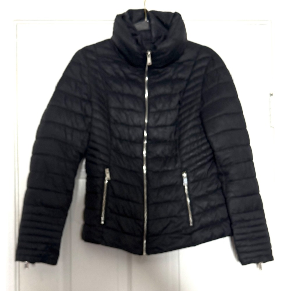 Coalition LA Lightweight Puffer Jacket XL Black Quilted Moto Zip Cuffs